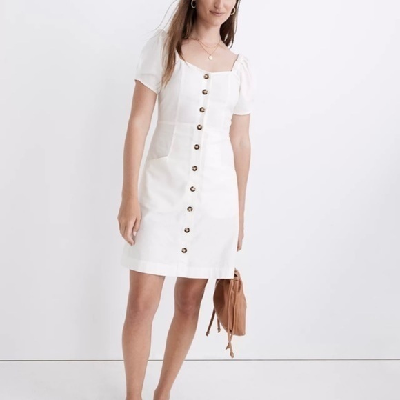 New Madewell Linen Cotton Puff Sleeve Mini Dress Size 6 Ivory - Picture 1 of 10